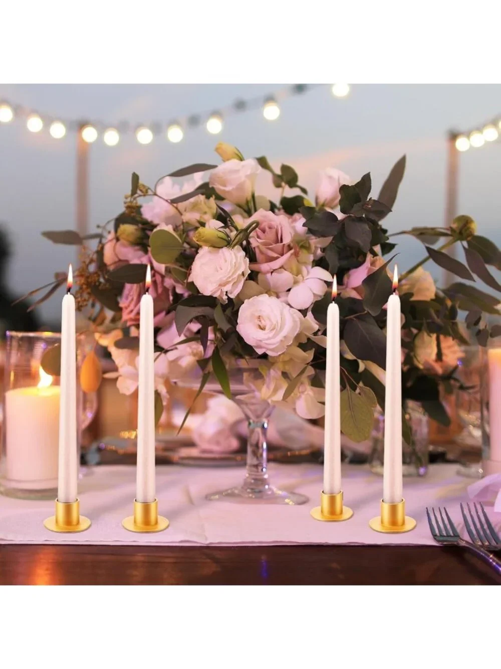 48 Gold Metal Taper Candle Holders for Weddings, Parties & Home Decor
